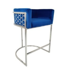 Cinderella Pub/Counter Chair - Silver - Blue Velvet-Silver