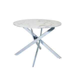Genesis 39” Round Dining Table - Marble Finished Glass/Silver