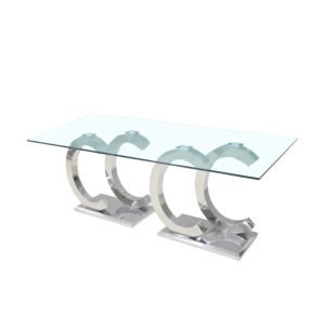 CeeCee Double Pedestal Dining Table - Silver with 12mm Thick Glass